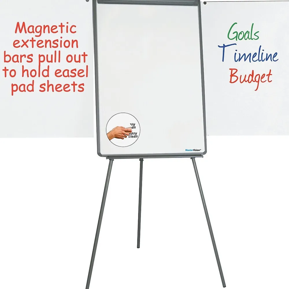 Dry Erase*MasterVision Basic Tripod Melamine Presentation Easel, Black, 22.5" x 42" (BVCEA2300045)