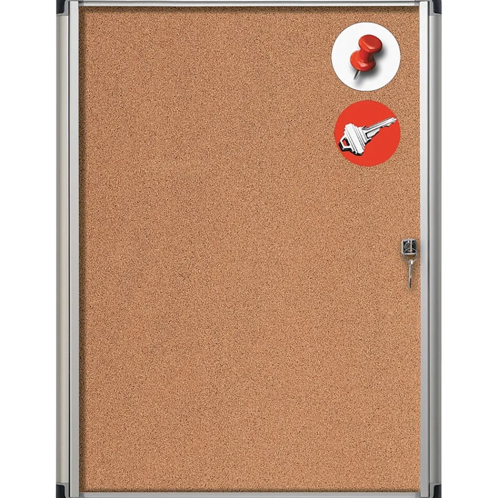 Bulletin*MasterVision ® Slim-Line Enclosed Cork Bulletin Board, Cork, 38" X 28" X 1 3/8" (VT630101690)
