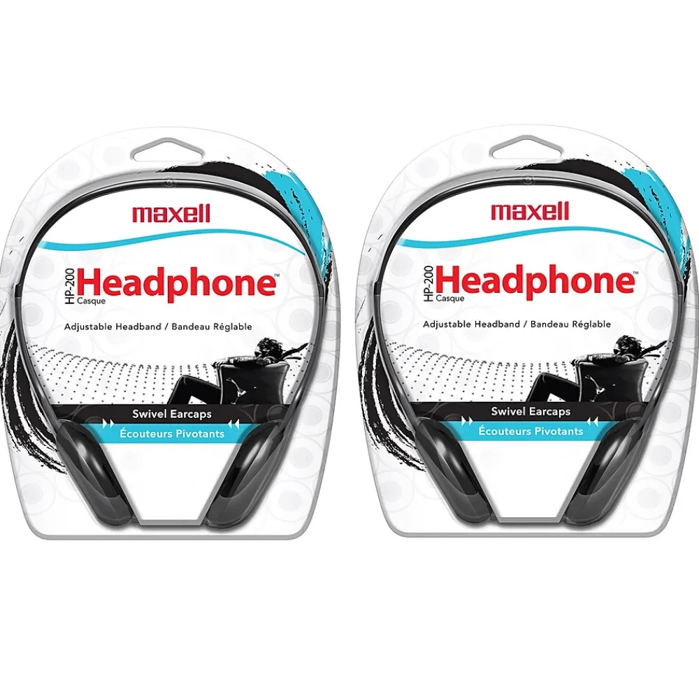 Maxell HP-200 Stereo Headphones, Black, 2/Pack (MAX190318-2)<Maxwell Discount