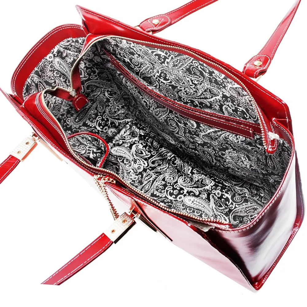 Aldora Ladies' Tote with Tablet Pocket, Top Grain Cowhide Leather, Red (97506)<McKlein