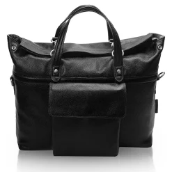 Leather Roll Top Laptop Briefcase, Edgefield, Pebble Grain Calfskin Leather, Black (88755)<McKlein Online