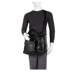 Leather Roll Top Laptop Briefcase, Edgefield, Pebble Grain Calfskin Leather, Black (88755)<McKlein Online