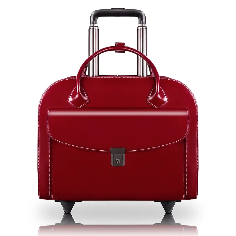 Limited Edition Laptop Rolling Briefcase, Red Leather (96146A)<McKlein