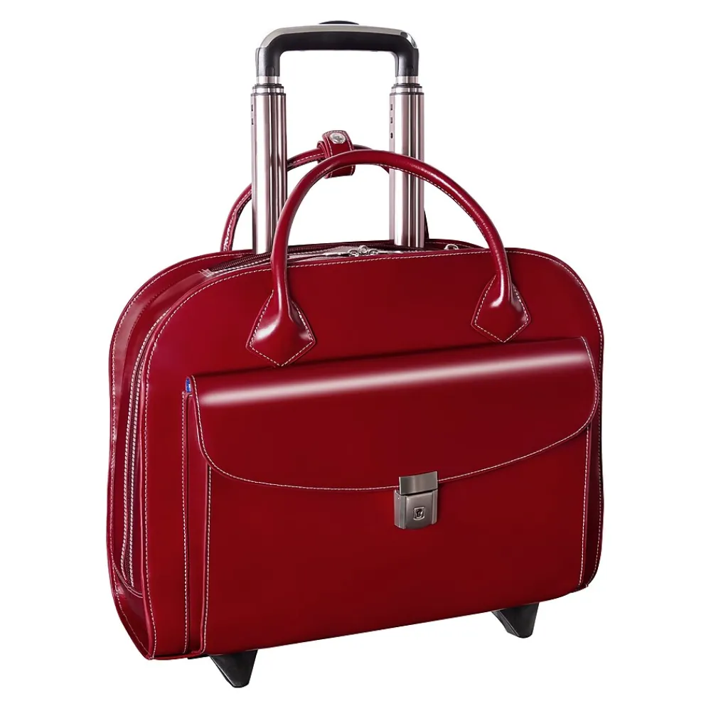 Limited Edition Laptop Rolling Briefcase, Red Leather (96146A)<McKlein