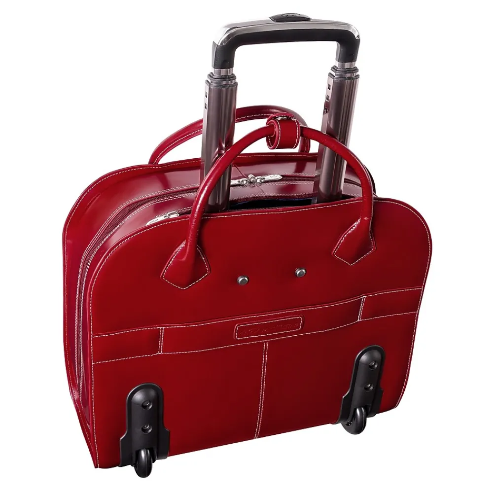 Limited Edition Laptop Rolling Briefcase, Red Leather (96146A)<McKlein