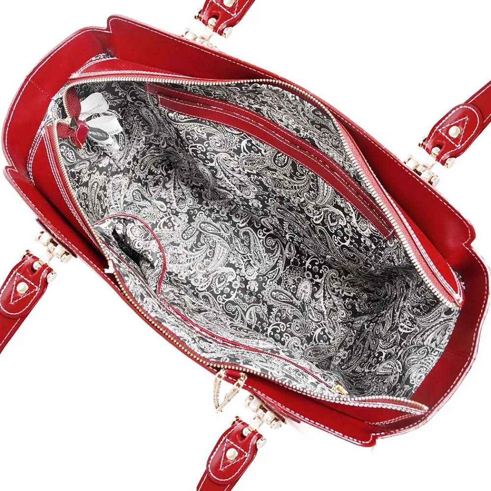 M Series ALICIA Genuine Leather Ladies' Tote with Tablet Pocket, Red (97516)<McKlein