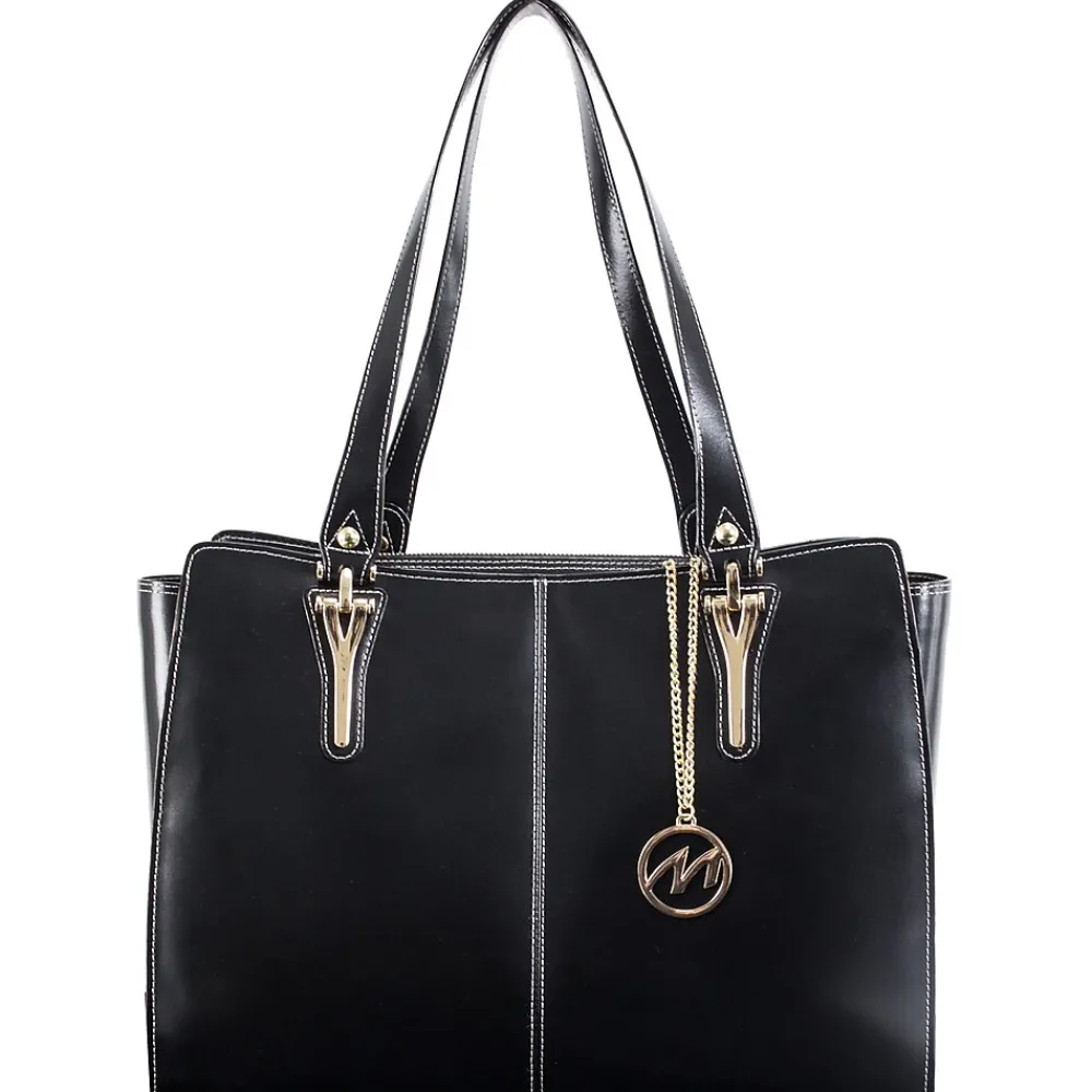 M Series, GLENNA, Genuine Cowhide Leather, Ladies' Tote with Tablet Pocket, Black (97555)<McKlein
