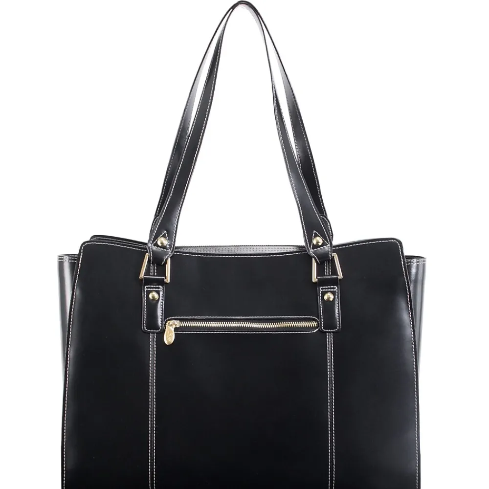 M Series, GLENNA, Genuine Cowhide Leather, Ladies' Tote with Tablet Pocket, Black (97555)<McKlein