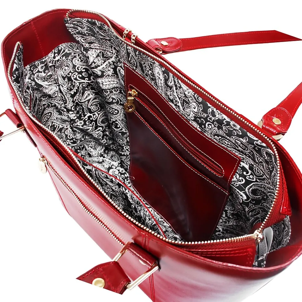 M Series, SAVARNA, Genuine Cowhide Leather, Ladies' Tote with Tablet Pocket, Red (97576)<McKlein Hot