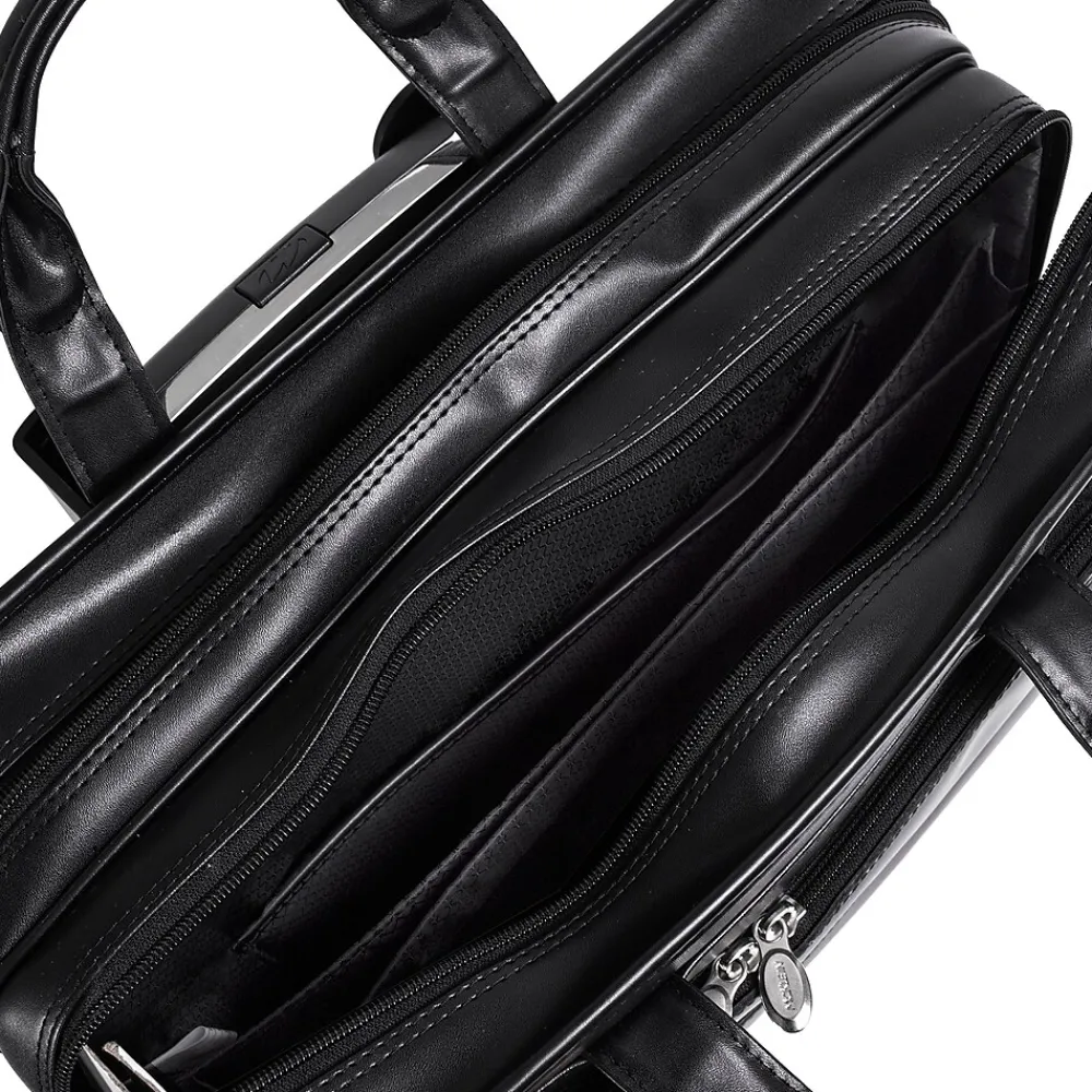P Series Laptop Briefcase, Black Leather (86445)<McKlein