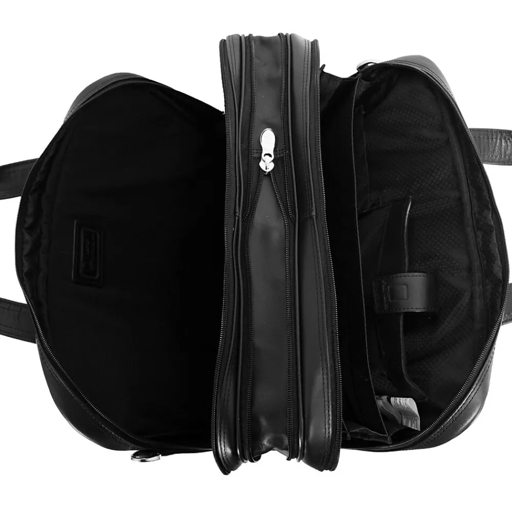 R Series, PEARSON, Top Grain Cowhide Leather,Expandable Double Compartment Laptop Briefcase, Black (84565)<McKlein Hot