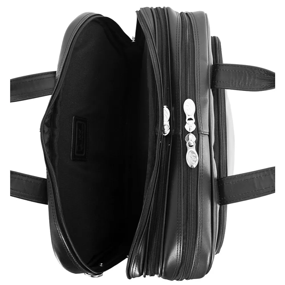 R Series, PEARSON, Top Grain Cowhide Leather,Expandable Double Compartment Laptop Briefcase, Black (84565)<McKlein Hot