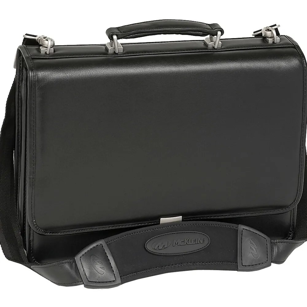 River North Triple Compartment Laptop Briefcase, Full Grain Cashmere Napa Leather, Black (43555)<McKlein Discount