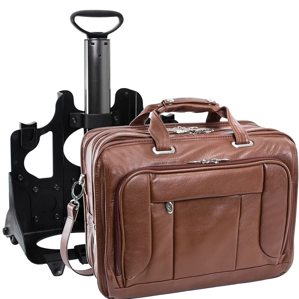 S Series, WEST TOWN, PebbleGrain Leather, Checkpoint-Friendly Detachable Wheeled Laptop Briefcase, Brown (15704)<McKlein Discount