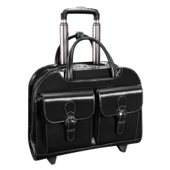 W Series Laptop Briefcase, Black Leather (96185A)<McKlein New