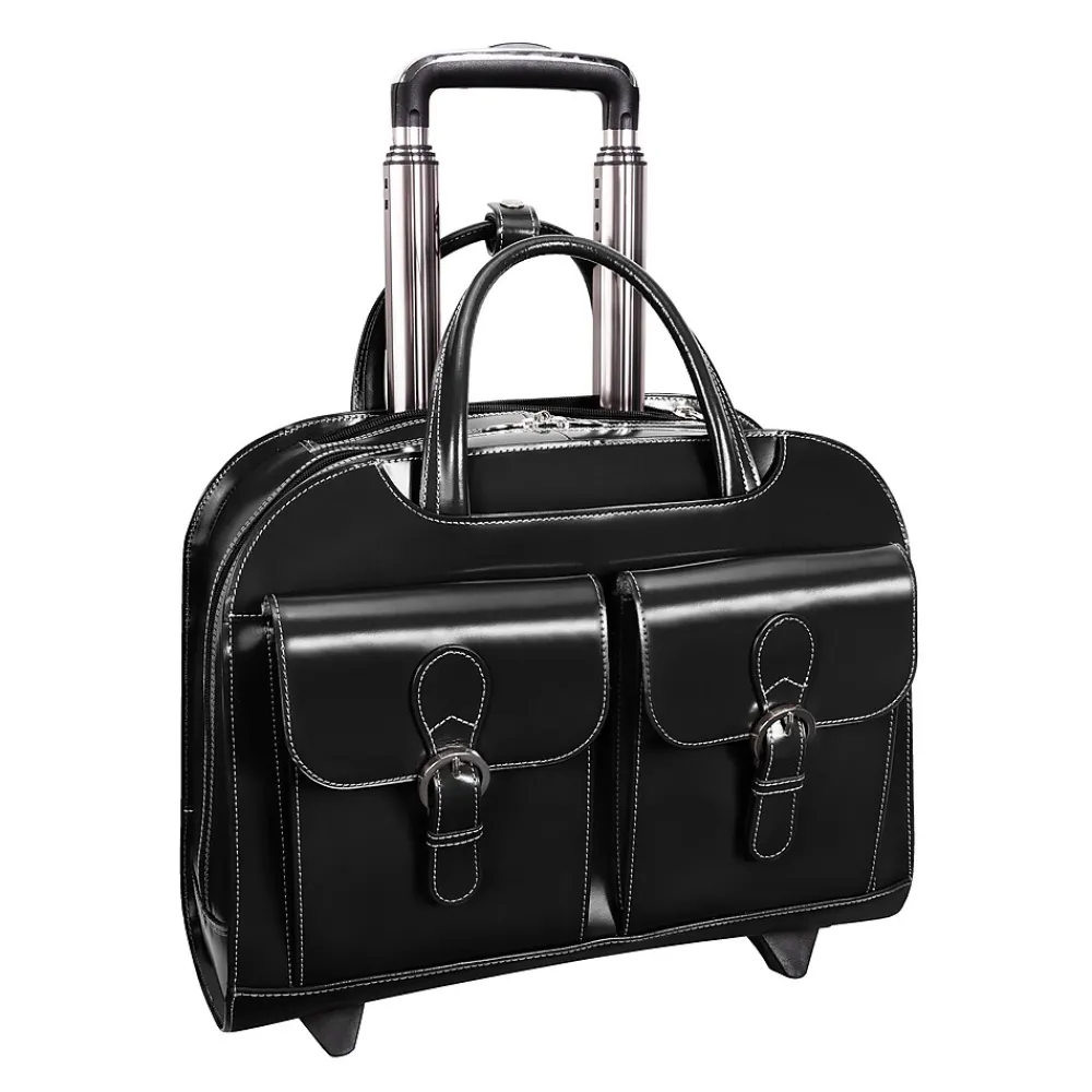 W Series Laptop Briefcase, Black Leather (96185A)<McKlein New