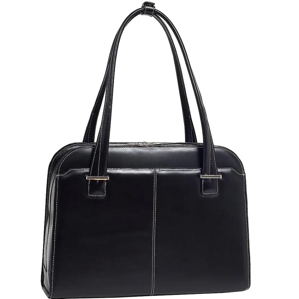 W Series Oak Grove Ladies' Laptop Handbag, Black Trimmed In Sand Leather (96635)<McKlein Discount