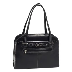 W Series Oak Grove Ladies' Laptop Handbag, Black Trimmed In Sand Leather (96635)<McKlein Discount