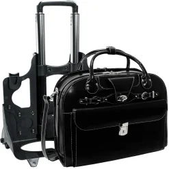 W Series, ROSEVILLE, Genuine Cowhide Leather, Checkpoint-Friendly Detachable Wheeled Laptop Briefcase, Black (96645)<McKlein Clearance