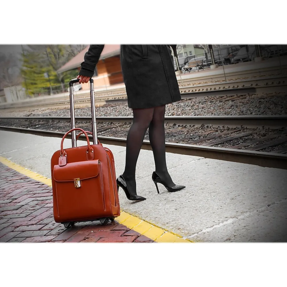 USA L Series UPTOWN Ladies' Leather Rolling Briefcase, Brown (97694)<McKlein Discount