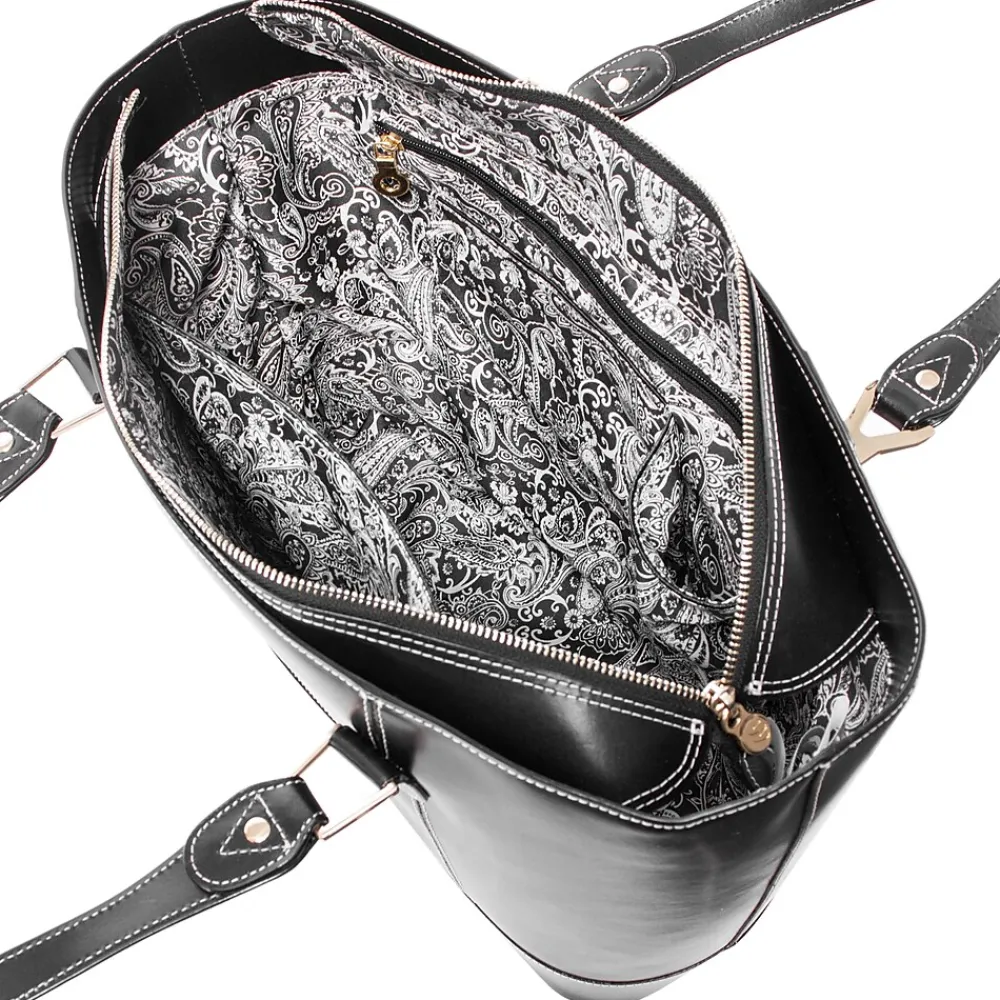 USA Leather Ladies' Tote with Tablet Pocket, Black (4T9994)<McKlein