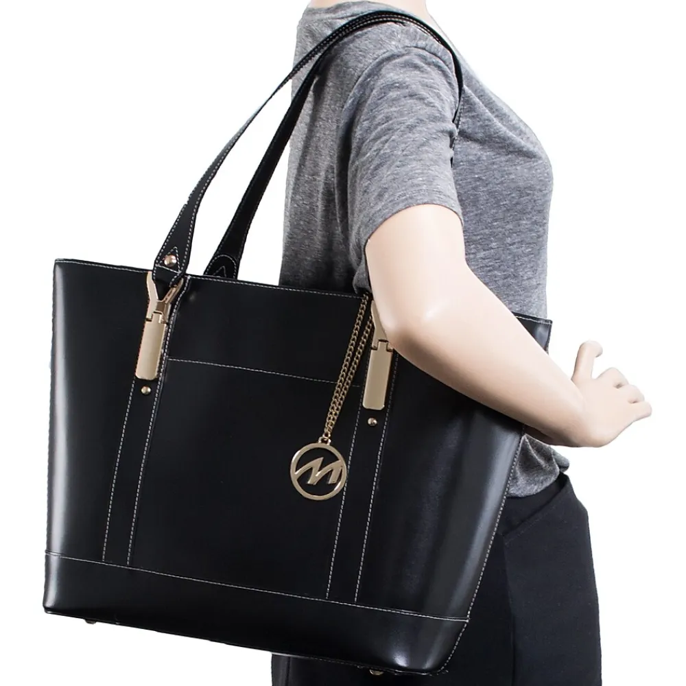 USA Leather Ladies' Tote with Tablet Pocket, Black (4T9994)<McKlein