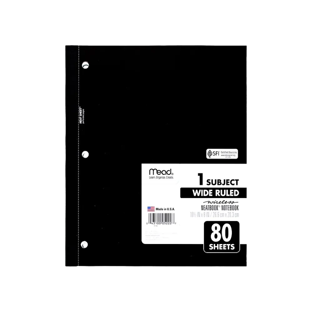 Subject Notebooks|Mead Wireless Neatbook 1-Subject Notebooks, 8" x 10.5", Wide Ruled, 80 Sheets, Each (05222)