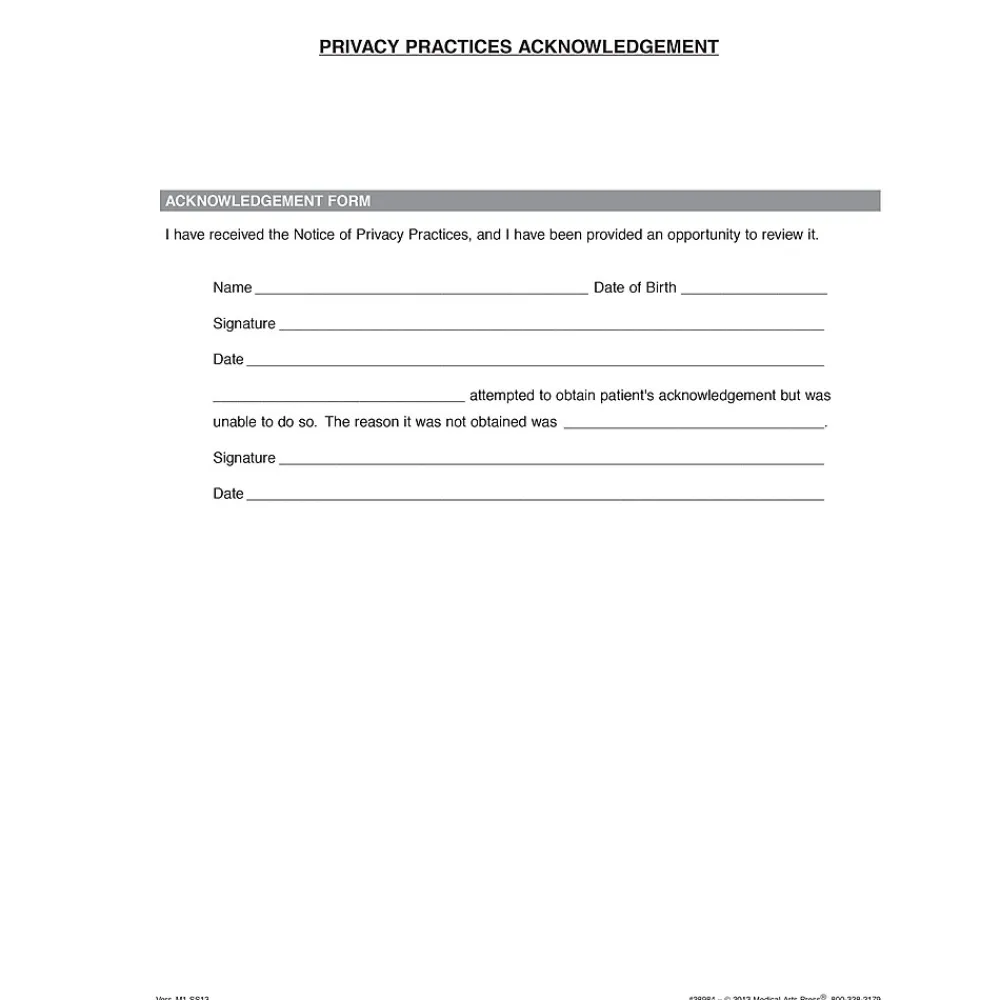 Medical Forms*Medical Arts Press ® Privacy Practices Acknowledgement