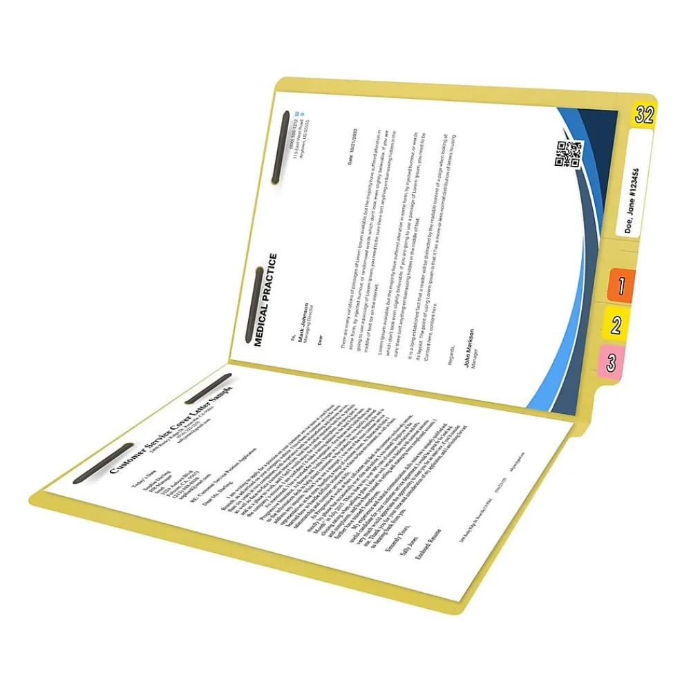 File Folders|Medical Arts Press Reinforced End Tab File Folder, Straight Cut, Letter-Size, Yellow, 50/Box (S-01602-YLW)