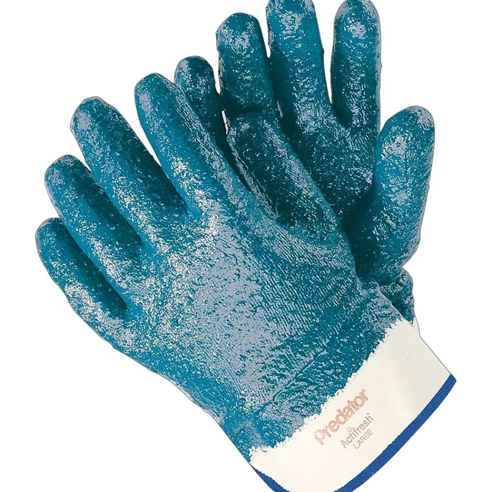 MCR Safety Memphis Gloves® Predator® Fully Coated Gloves, Nitrile, Lined Safety Cuff, Large, Blue, 12 Pair/Box
