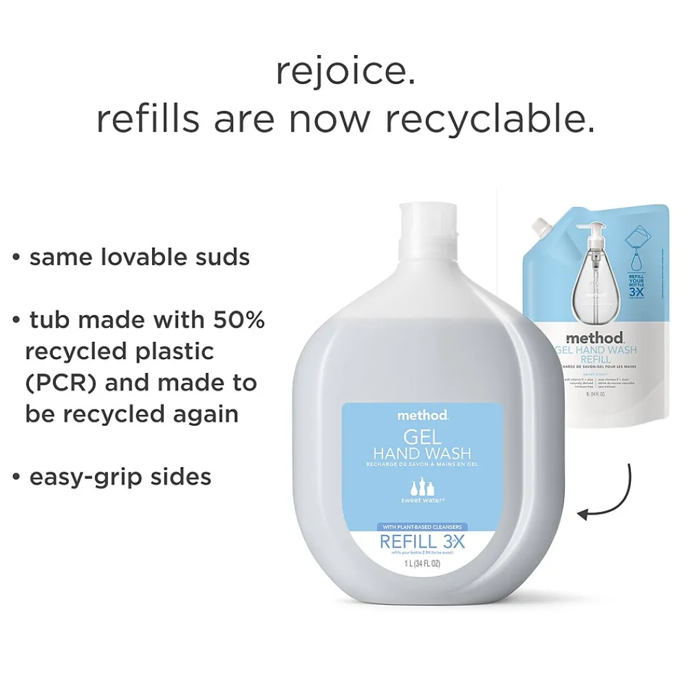 Gel Hand Soap Refill, Sweet Water Scent, 34 Fl. Oz. (328104)<Method New