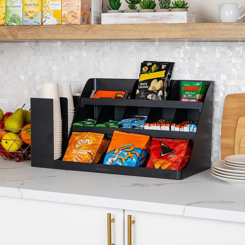 Mind Reader 14 Compartment Plastic Cup and Condiments Countertop Organizer, Black (COMORG2-BLK)