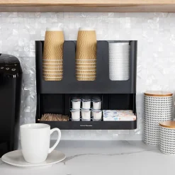 Mind Reader 6 Compartment 2-Tier Cup and Condiment Countertop Organizer, Black (UPRIGHT6-BLK)