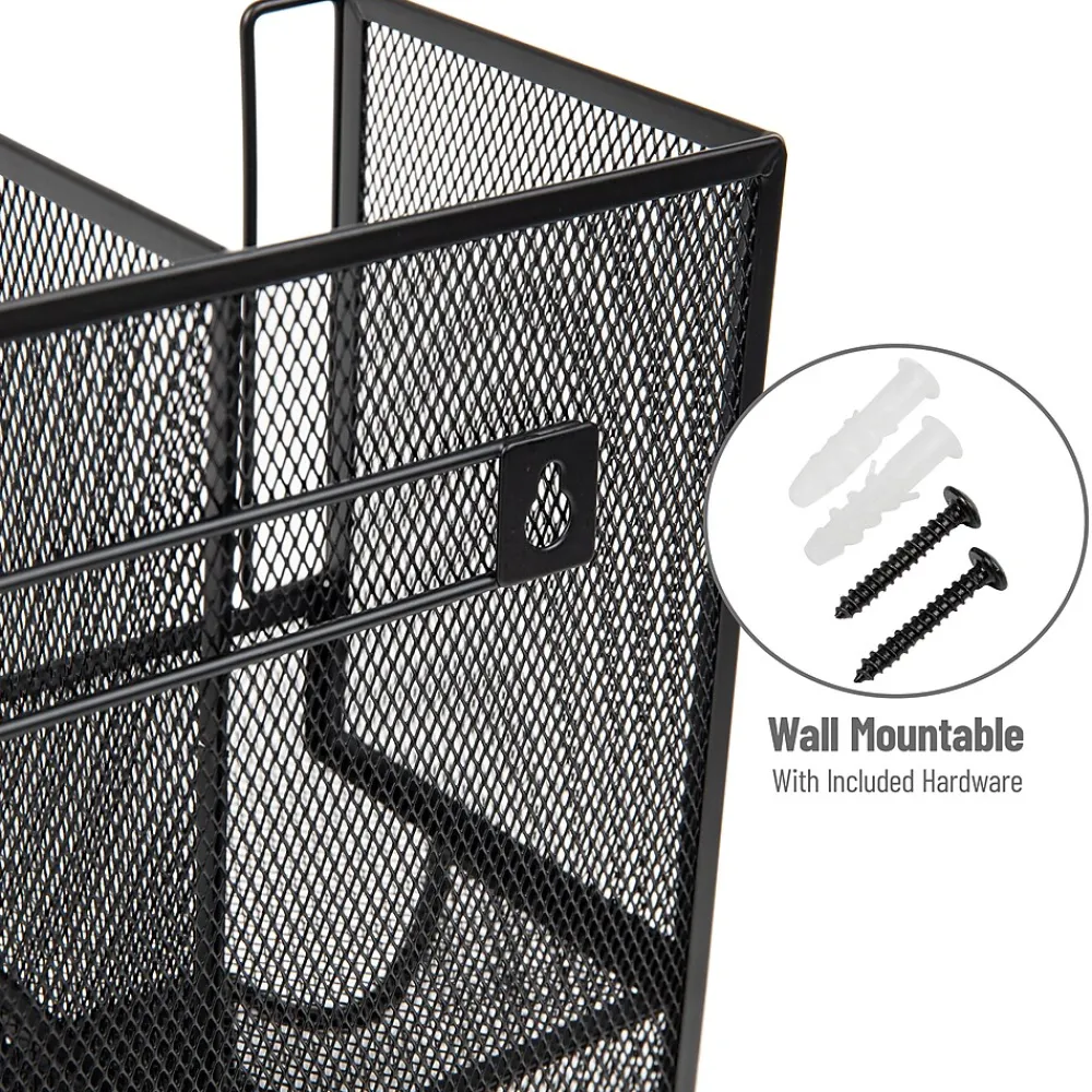 Mind Reader 6 Compartment Metal Coffee Cup and Condiment Organizer, Black (UPMESH-BLK)