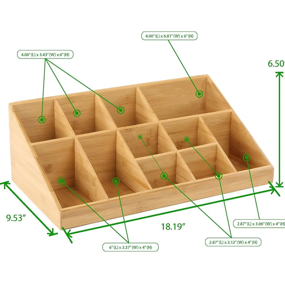 Mind Reader 11 Compartment Wood Cup and Condiment Organizer, Brown (COMORGBM-BRN)