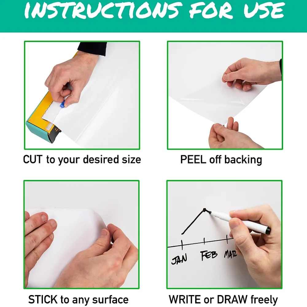 Dry Erase*Mind Reader Adhesive Dry-Erase Whiteboard Roll with Dry Erase Markers, 24" x 10' (DWBER-WHT)