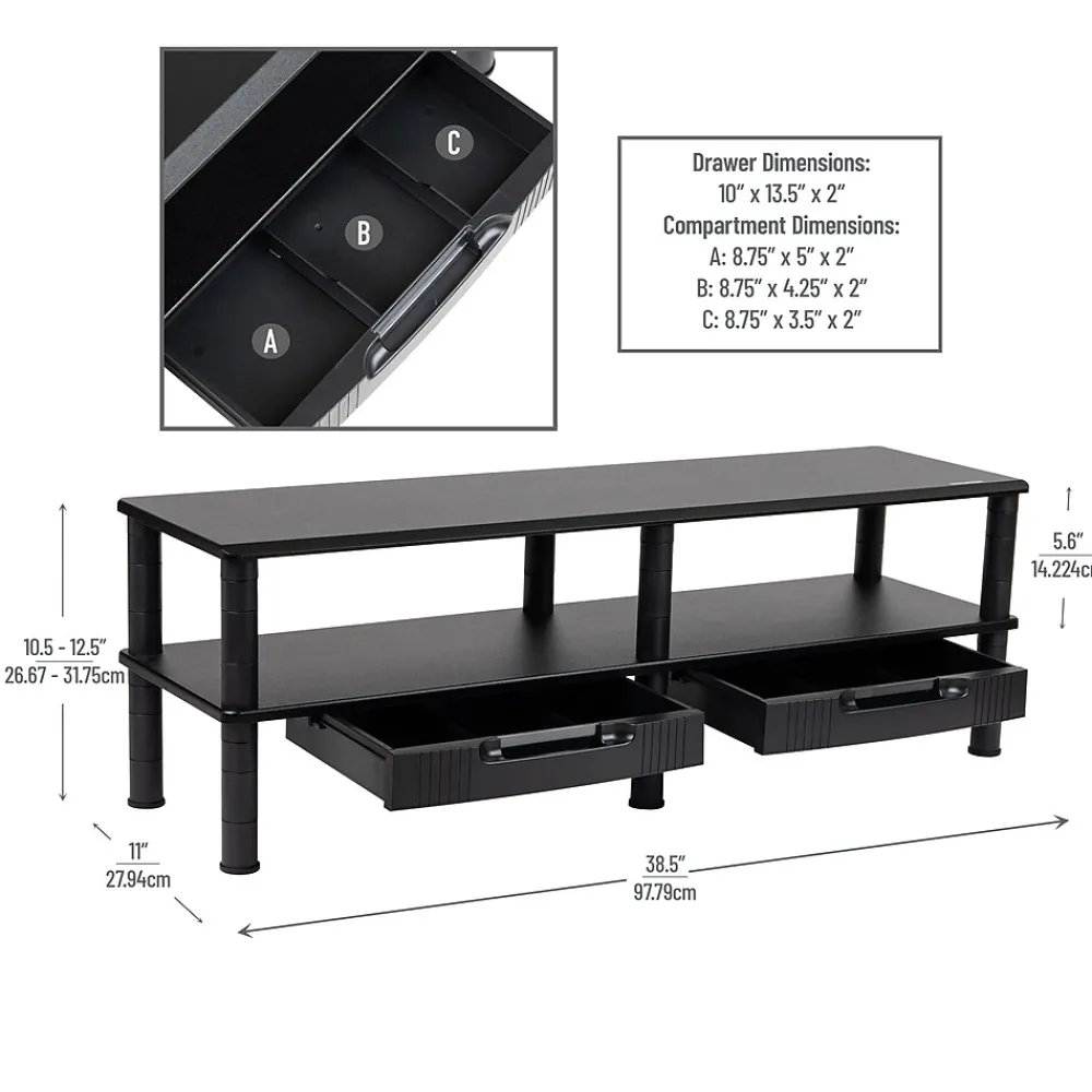 Hot Mind Reader Adjustable Dual Monitor Stand Desktop Organizer with Drawers, Black (DBMON2TDR-BLK)