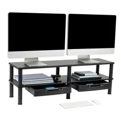 Hot Mind Reader Adjustable Dual Monitor Stand Desktop Organizer with Drawers, Black (DBMON2TDR-BLK)