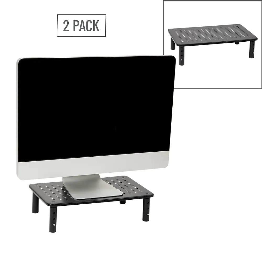 Online Mind Reader Adjustable Monitor Stand and Ventilated Laptop Riser, Black, 2/Pack (4LEGM2PK-BLK)