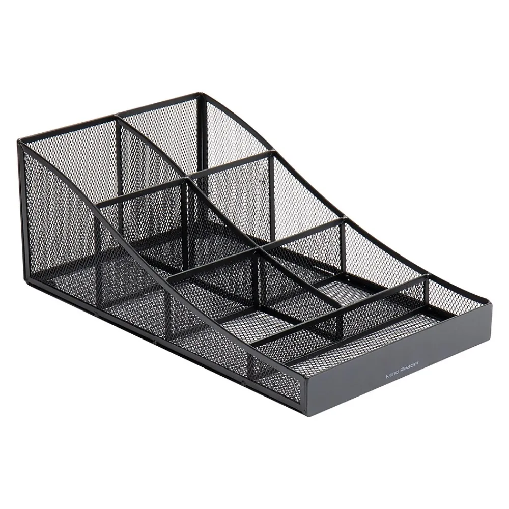 Mind Reader 7-Compartment Metal Coffee Cup and Condiment Organizer, Black (COMP7MESH-BLK)