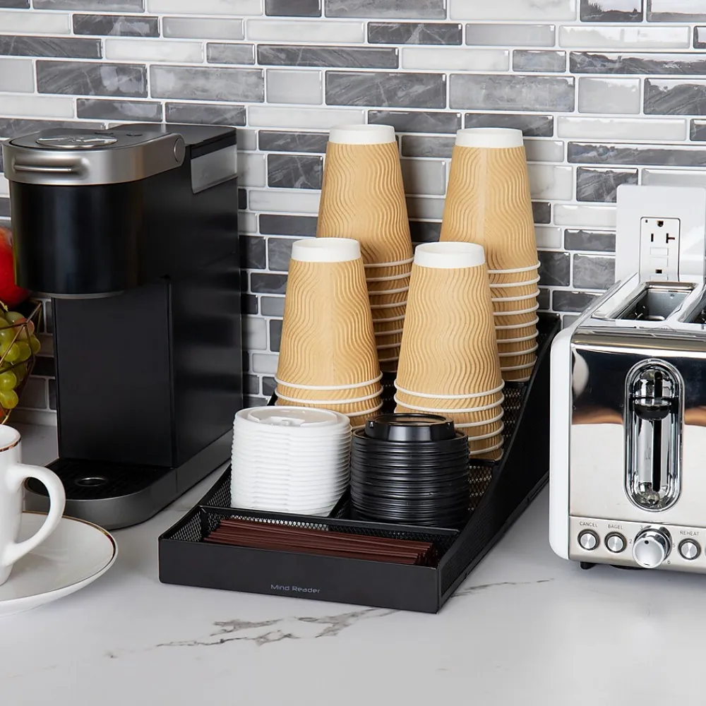 Mind Reader 7-Compartment Metal Coffee Cup and Condiment Organizer, Black (COMP7MESH-BLK)