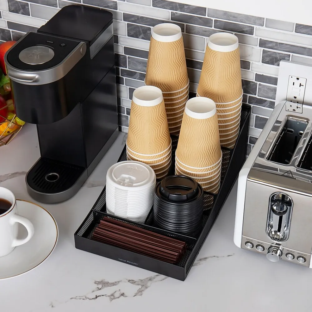 Mind Reader 7-Compartment Metal Coffee Cup and Condiment Organizer, Black (COMP7MESH-BLK)