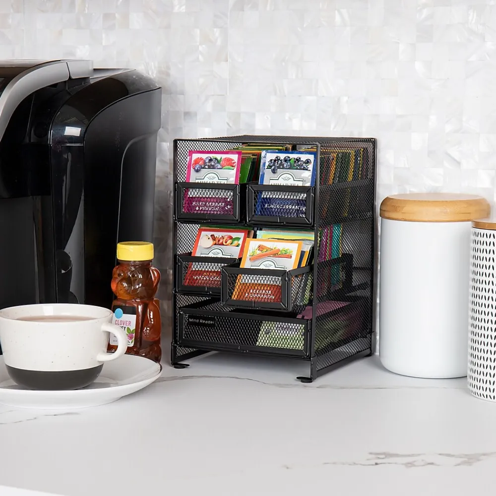 Mind Reader Metal 5-Compartment Tea Bag Organizer, 120 Tea Bag Capacity, Black (MMTDR5-BLK)