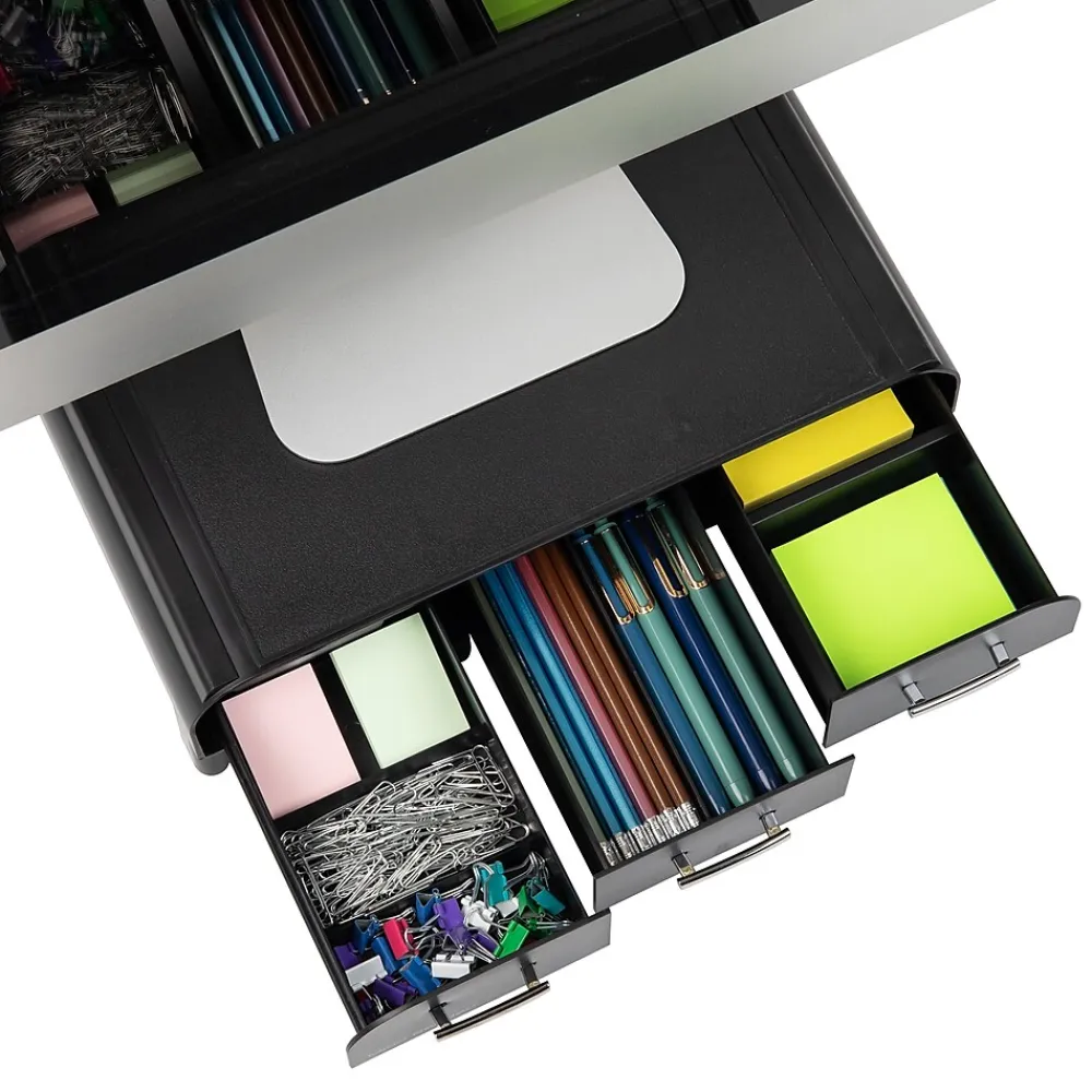 Sale Mind Reader Monitor Stand and Desktop Organizer with 3 Storage Drawers, Black, 2/Pack (2MONSTA3D-BLK)