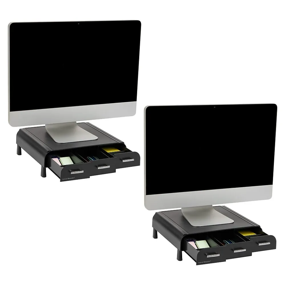 Sale Mind Reader Monitor Stand and Desktop Organizer with 3 Storage Drawers, Black, 2/Pack (2MONSTA3D-BLK)