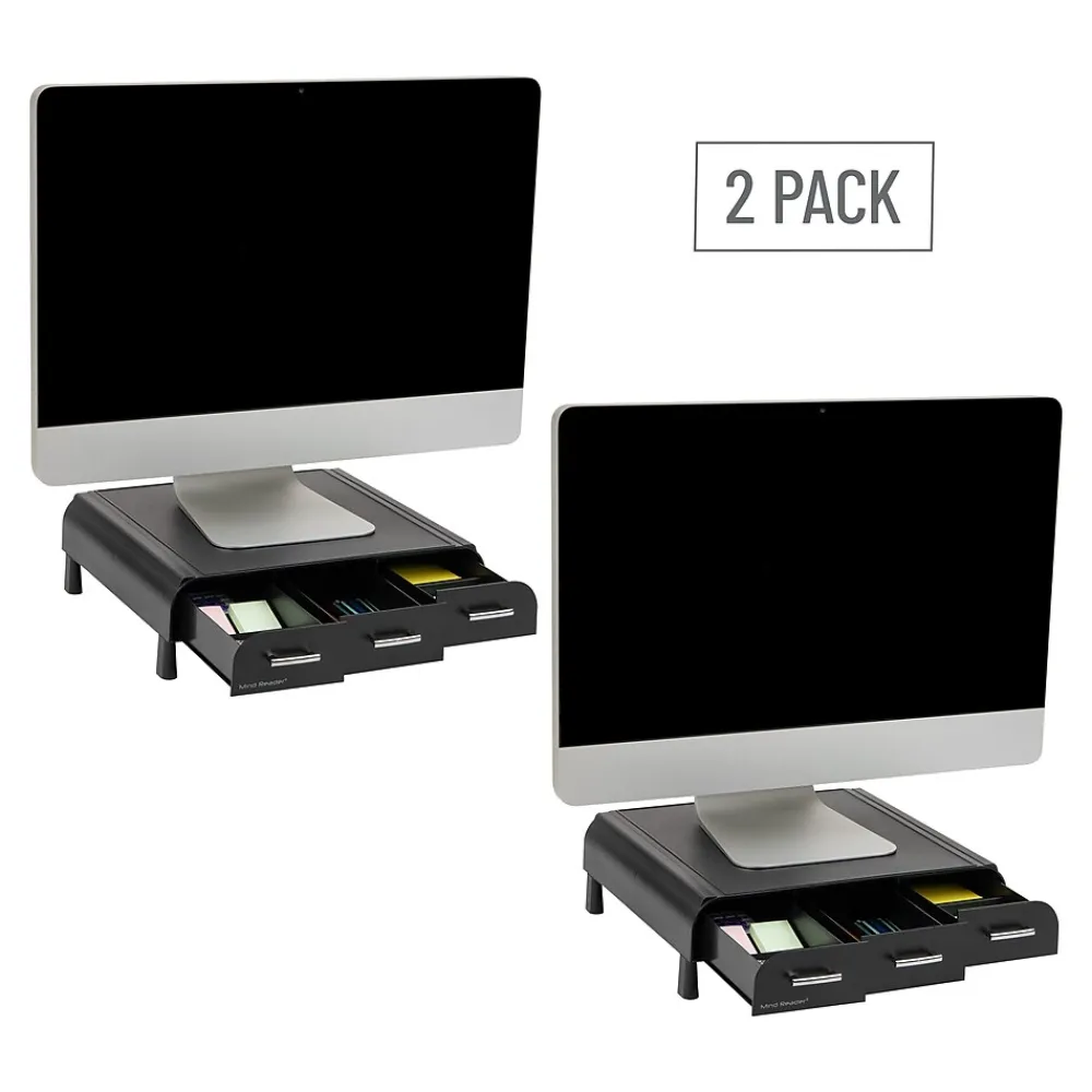 Sale Mind Reader Monitor Stand and Desktop Organizer with 3 Storage Drawers, Black, 2/Pack (2MONSTA3D-BLK)