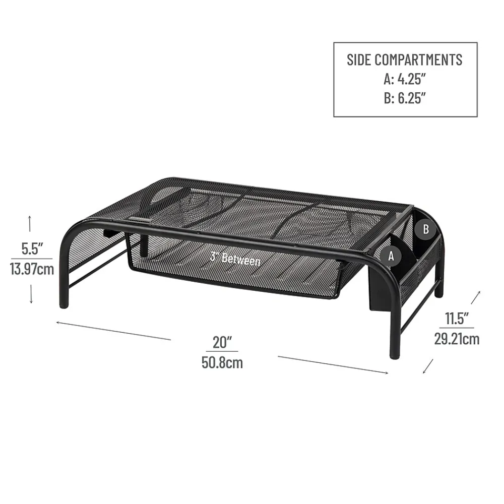 Clearance Mind Reader Monitor Stand with Paper Tray, Up to 24" Monitor, Black, 2/Pack (2MESHMON-BLK)