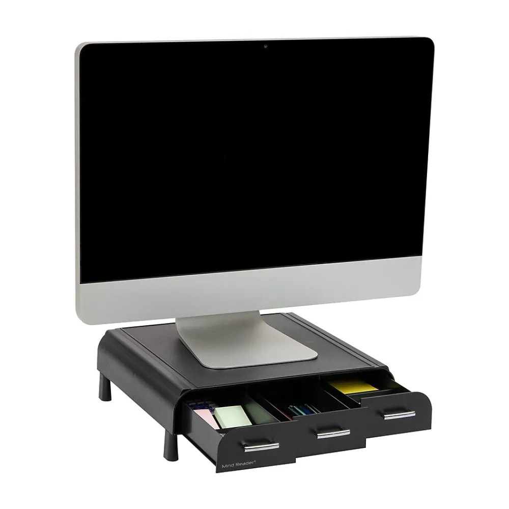Discount Mind Reader Monitor Stand and Desktop Organizer with 3 Storage Drawers, Black (MONSTA3D-BLK)