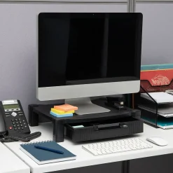 Outlet Mind Reader Monitor Stand Riser with Storage Drawer, Black (DRPLMONST-BLK)