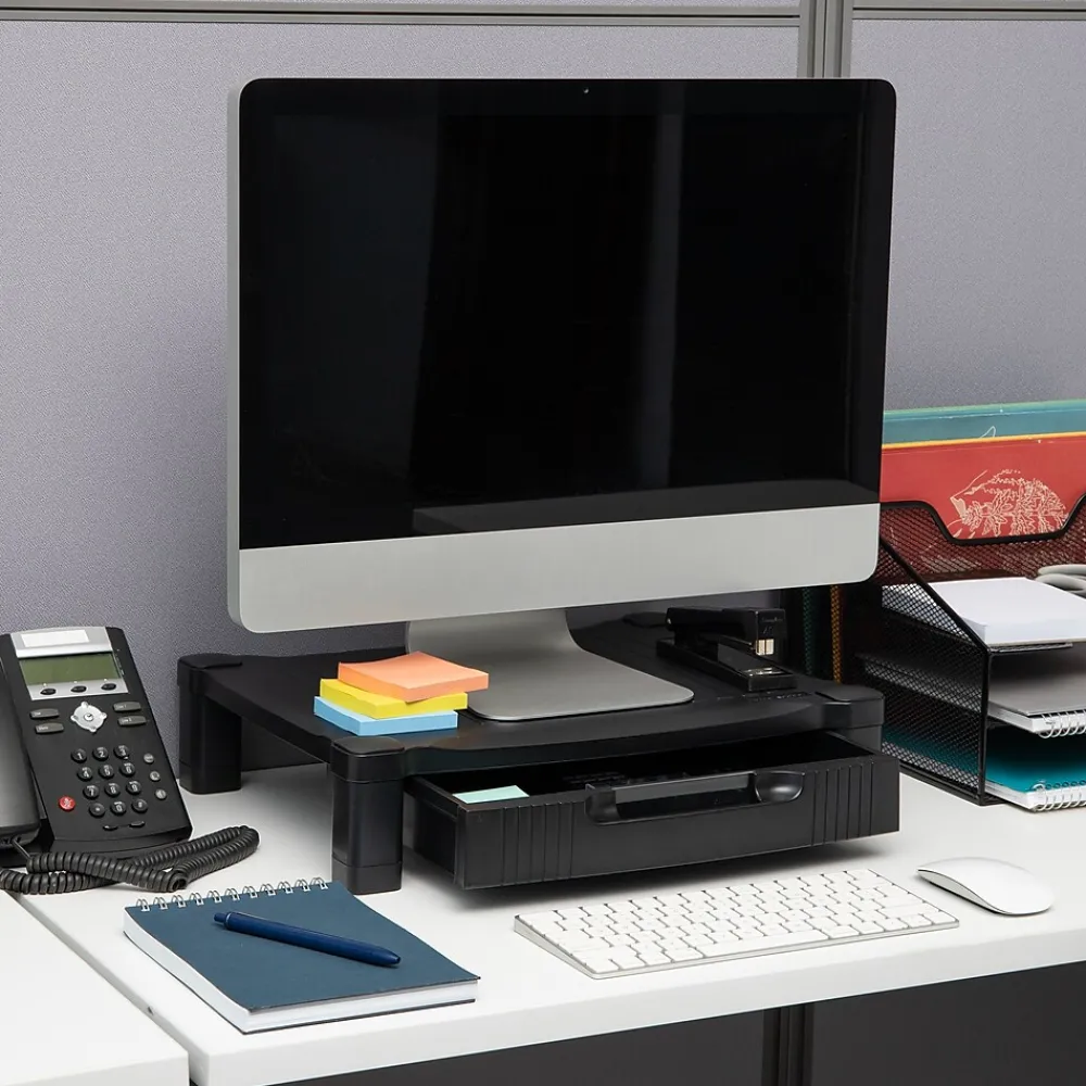 Outlet Mind Reader Monitor Stand Riser with Storage Drawer, Black (DRPLMONST-BLK)